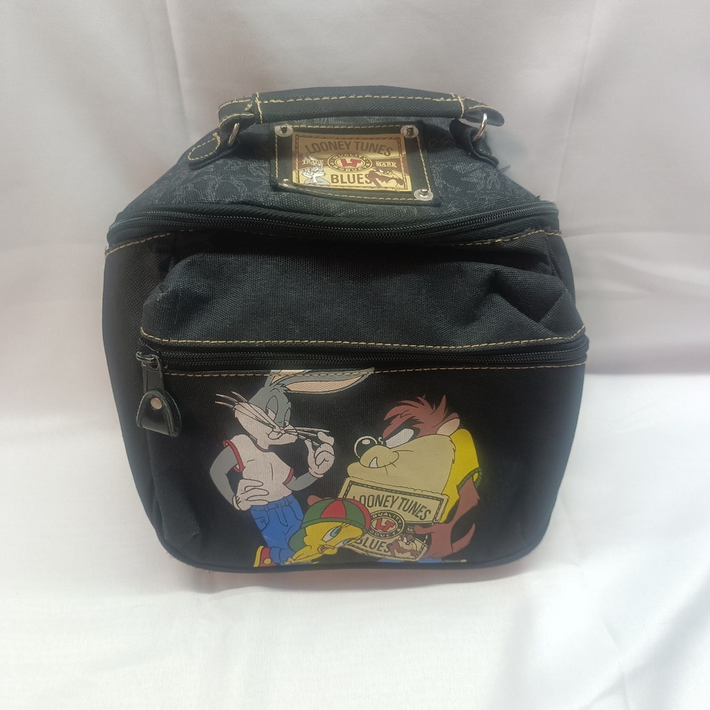 Vtg 1996 Looney Tunes Blues Mini Backpack Bugs Bunny Taz Tweety Black Canvas Y2K